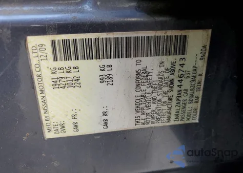 2010 Nissan Altima Base z USA, uszkodzony, nr VIN 1N4AL2AP9AN446743